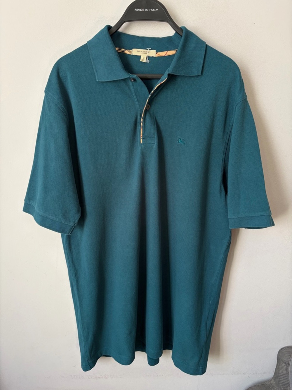 Burberry London Dark Turquoise Check Polo Shirt EUC